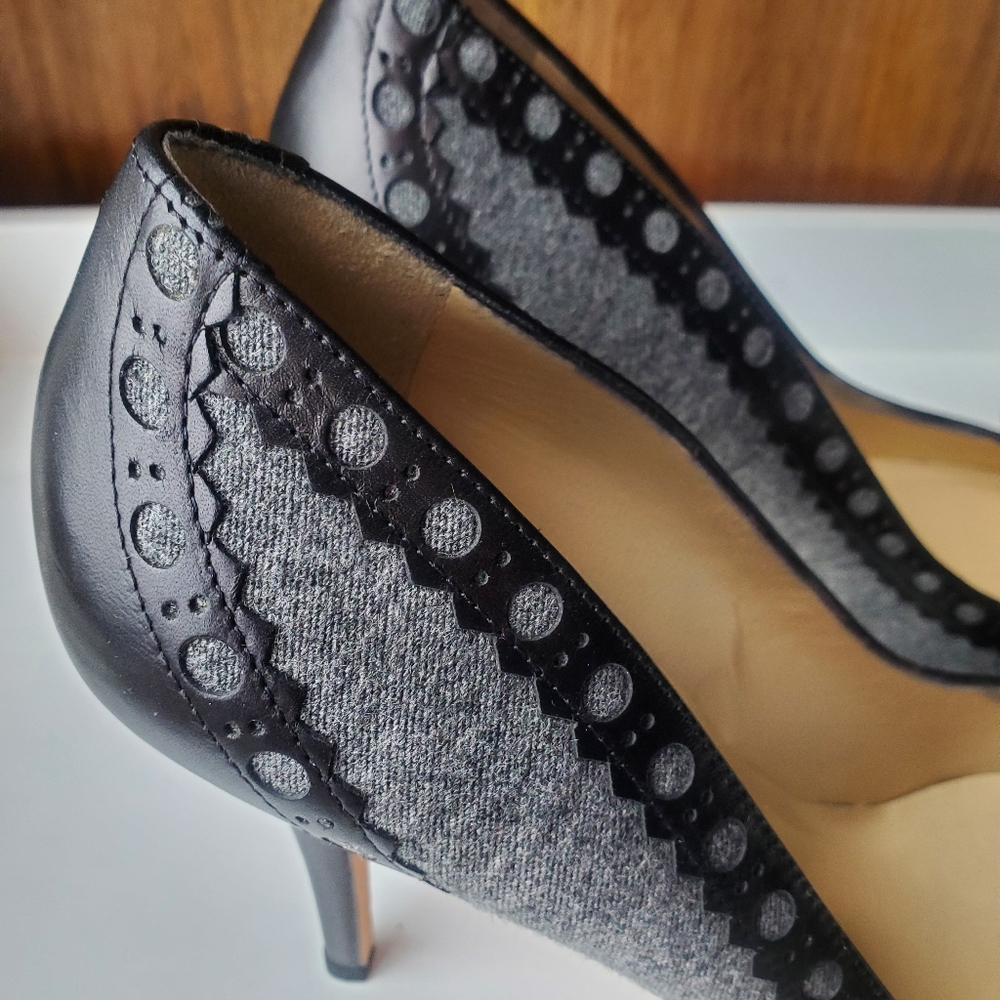 Kate Spade Deanna Gray Flannel and Black Calfskin Pumps - Picture 5 of 11